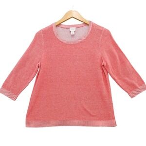 Weekends‎ by Chico's Coral Pink Knit Sweater 3/4 Sleeve Size 1 M